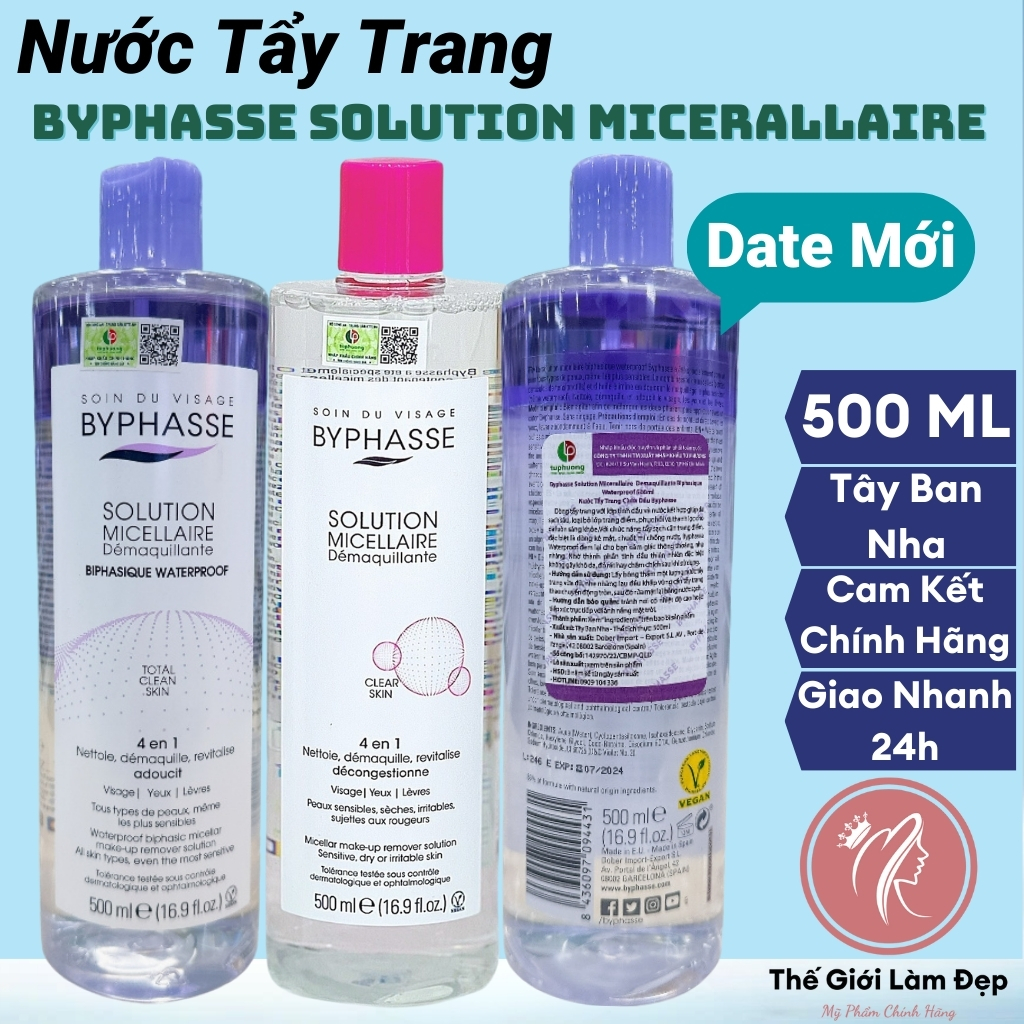  Nước tẩy trang mặt mắt môi Byphasse micellar water không cồn cleansing oil mỹ phẩm chính hãng 500ml,dầu tẩy nuoc nc tay tai trang làm sạch cho mọi loại da dầu mụn nhạy cảm đồ trang điểm nữ make up makeup Remover skincare chuyên nghiệp rẻ-Thế Giới Làm Đẹp 
