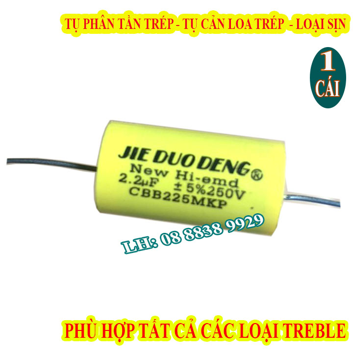 1 tụ phân tần cho loa treble 2.2mf vàng - tụ chống cháy trép - tụ cản loa trép - giá 1 chiếc