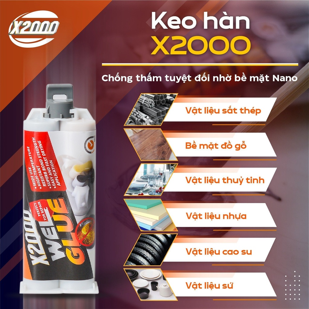 Keo hàn sắt, thép, kim loại keo hàn x2000 số một Nhật Bản, keo hàn gắn mọi vết nứt vỡ, keo dán sắt