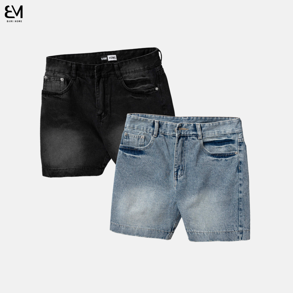 Quần short Jean Nam BAMI HOME quần đùi jean dày dặn form trên gối QJ05