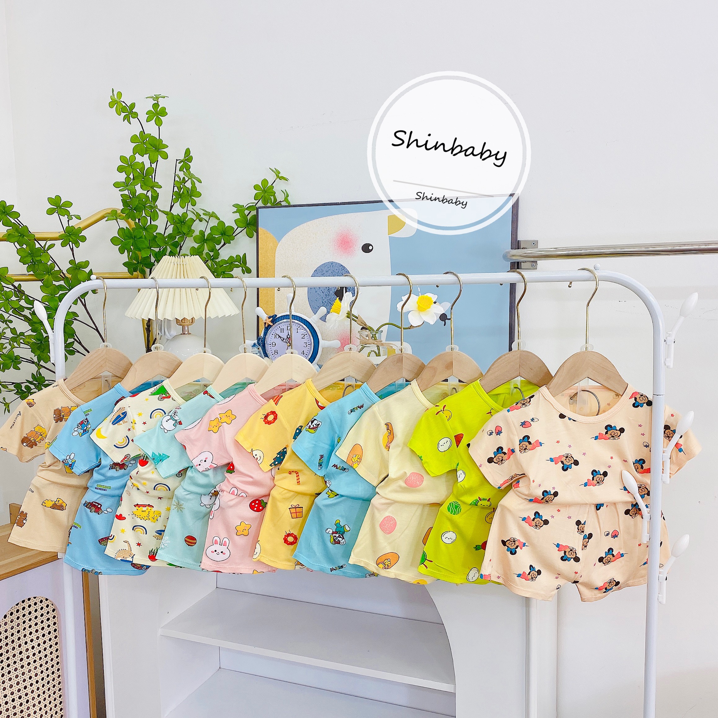 Set 5 bộ thun lạnh cộc tay siêu mềm mát nhiều hình in dễ thương cho bé