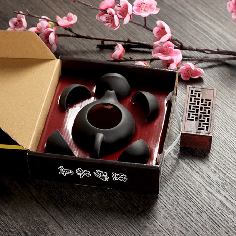[HCM]Bộ bình trà 4 tách Nhật Bản (màu đen - đỏ) bộ ấm trà bộ ấm pha trà bộ bình pha trà bộ bình trà nhật bản