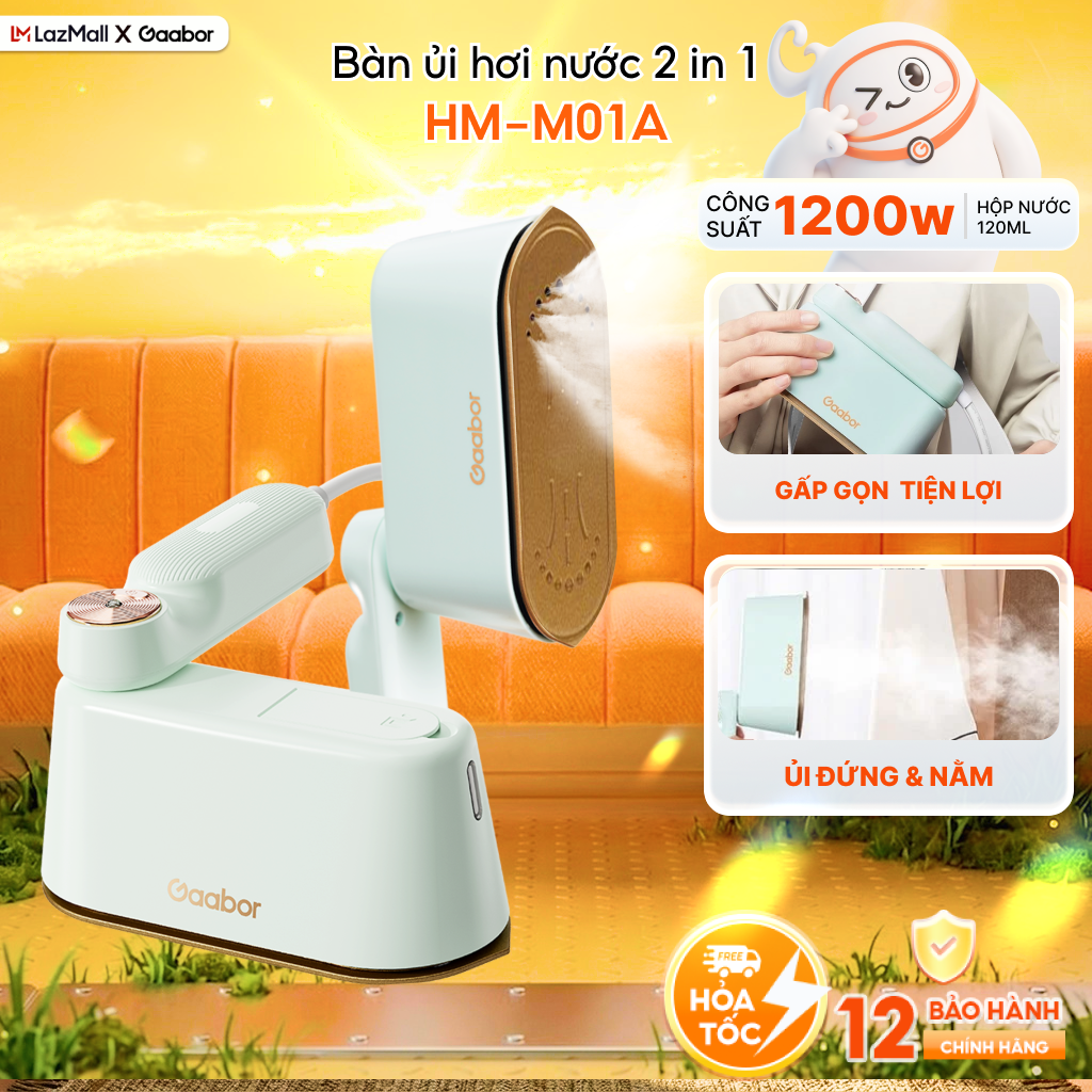 Gaabor Bàn ủi hơi nước cầm tay 2in1 Gaabor HM-M01A bàn là hơi nước mini thiết kế nhỏ gọn tiện lợi mang du lịch - Bảo hành 12 tháng 1 đổi 1 [L]