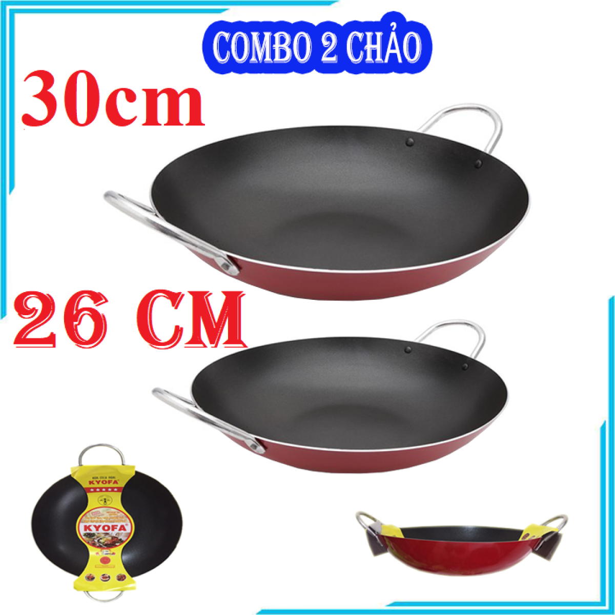 BỘ 2 CHẢO CHỐNG DÍNH 2 QUAI SIZE 28cm VÀ 20cm - CHẢO CHỐNG DÍNH CHIÊN XÀO CAO CẤP