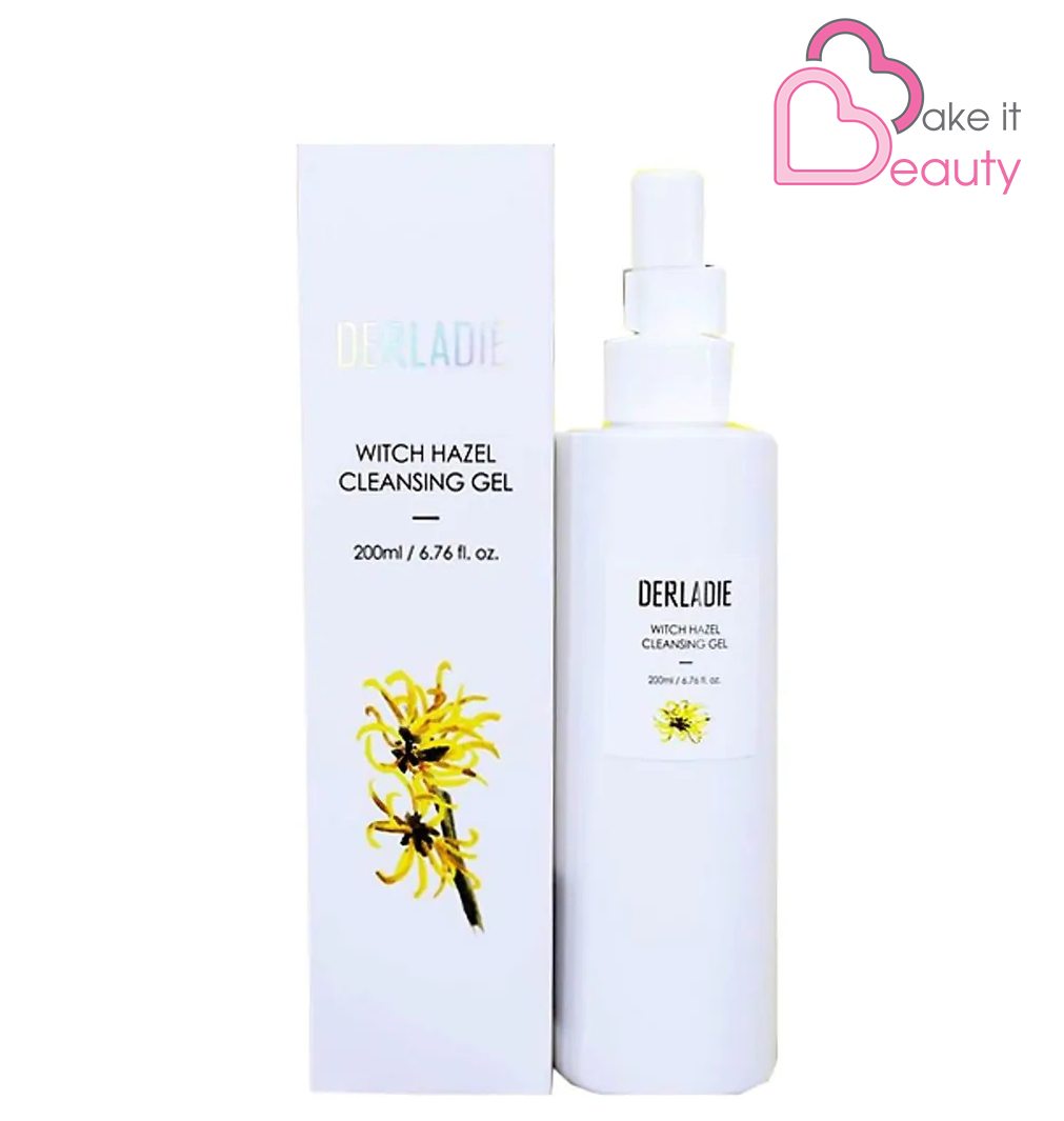 Sữa rửa mặt chiết xuất cây phỉ Derladie Witch Hazel Cleansing Gel 200ml, hỗ trợ điều trị và ngừa mụn hiệu quả, kháng viêm, tăng độ đàn hồi cho da, chống oxy hóa, cho da khỏe mạnh