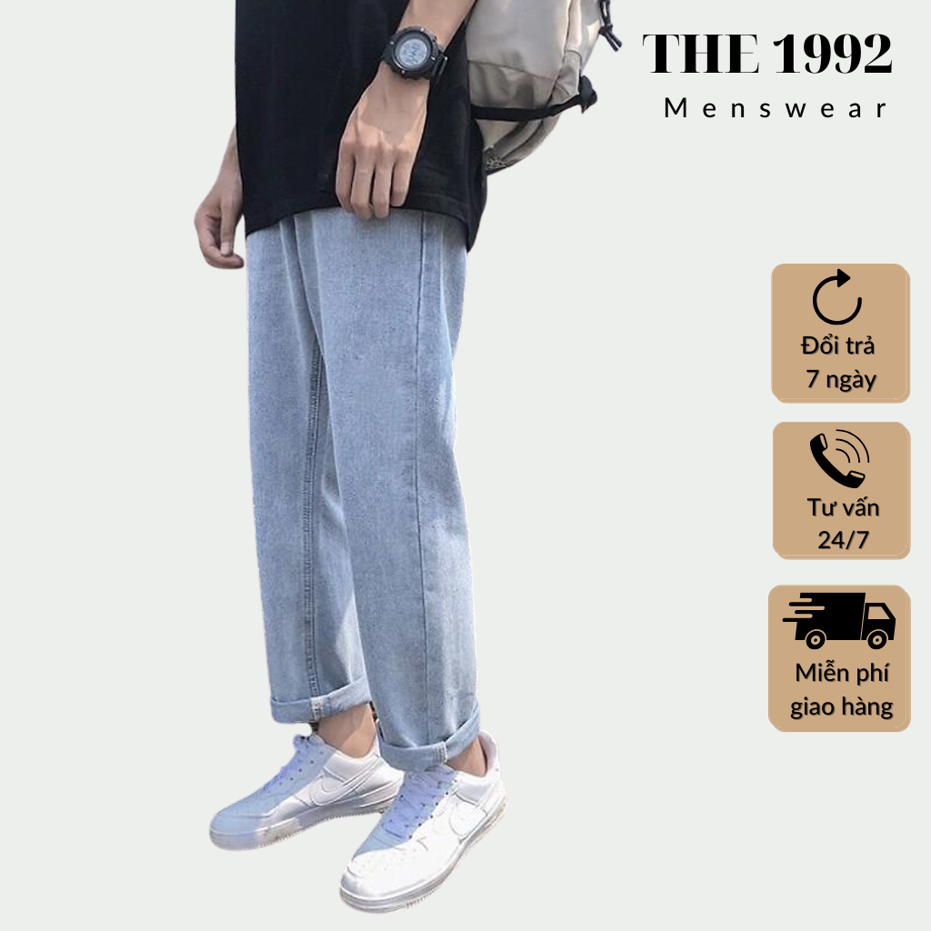 Jean baggy nam nữ, quần bò ống suông dáng rộng cá tính