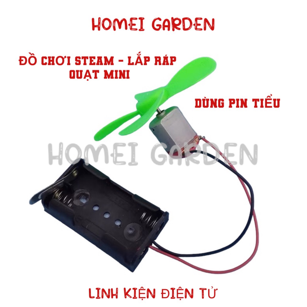 Đồ chơi Stem Steam - Lắp ráp quạt mini chạy bằng pin tiểu gồm motor đế pin và cánh quạt DIY - HM0250