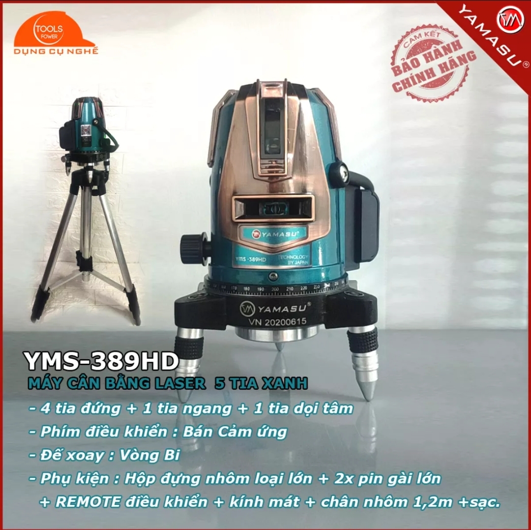 Máy cân bằng laser 5 tia xanh Yamasu YMS - 389HD, không gồm chân máy