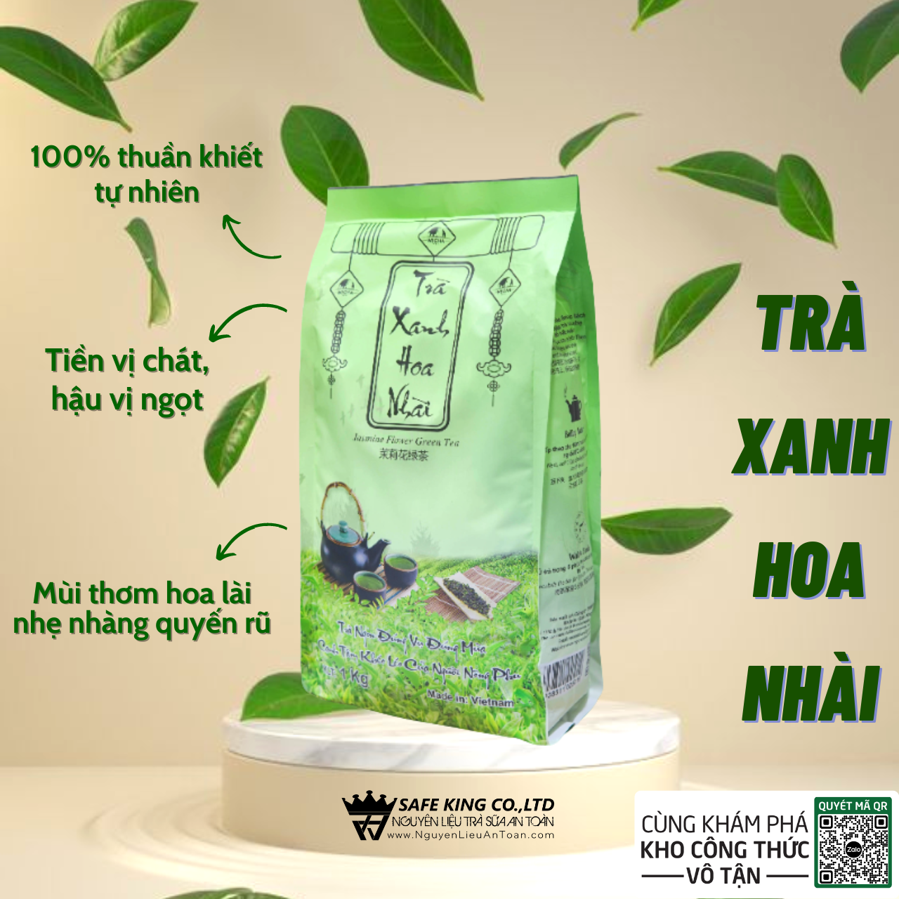 Trà xanh hoa nhài wecha 1kg - jasmine flower green tea, pha trà trái cây, trà sữa thơm