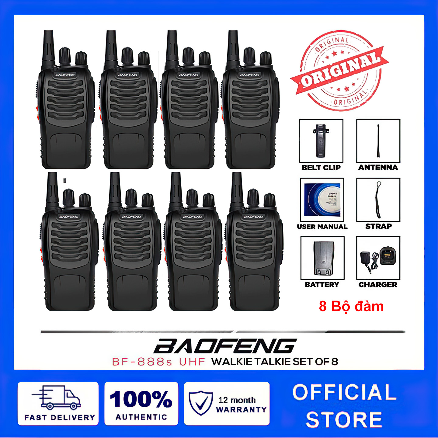 Bộ 8 Bộ đàm baofeng 888S Khoảng Cách Từ 3Km đến 5Km, 16 Kênh, Chất Lượng Âm Thanh Chuẩn - Bảo Hành 12 Tháng
