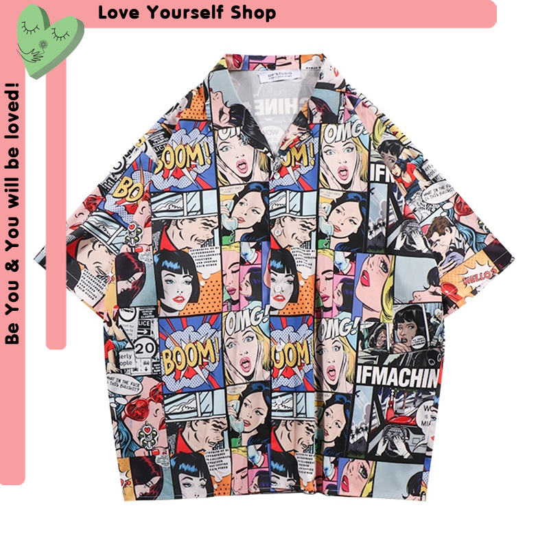 [HCM][Có ảnh thật] Áo sơ mi tay ngắn họa tiết hoạt hình