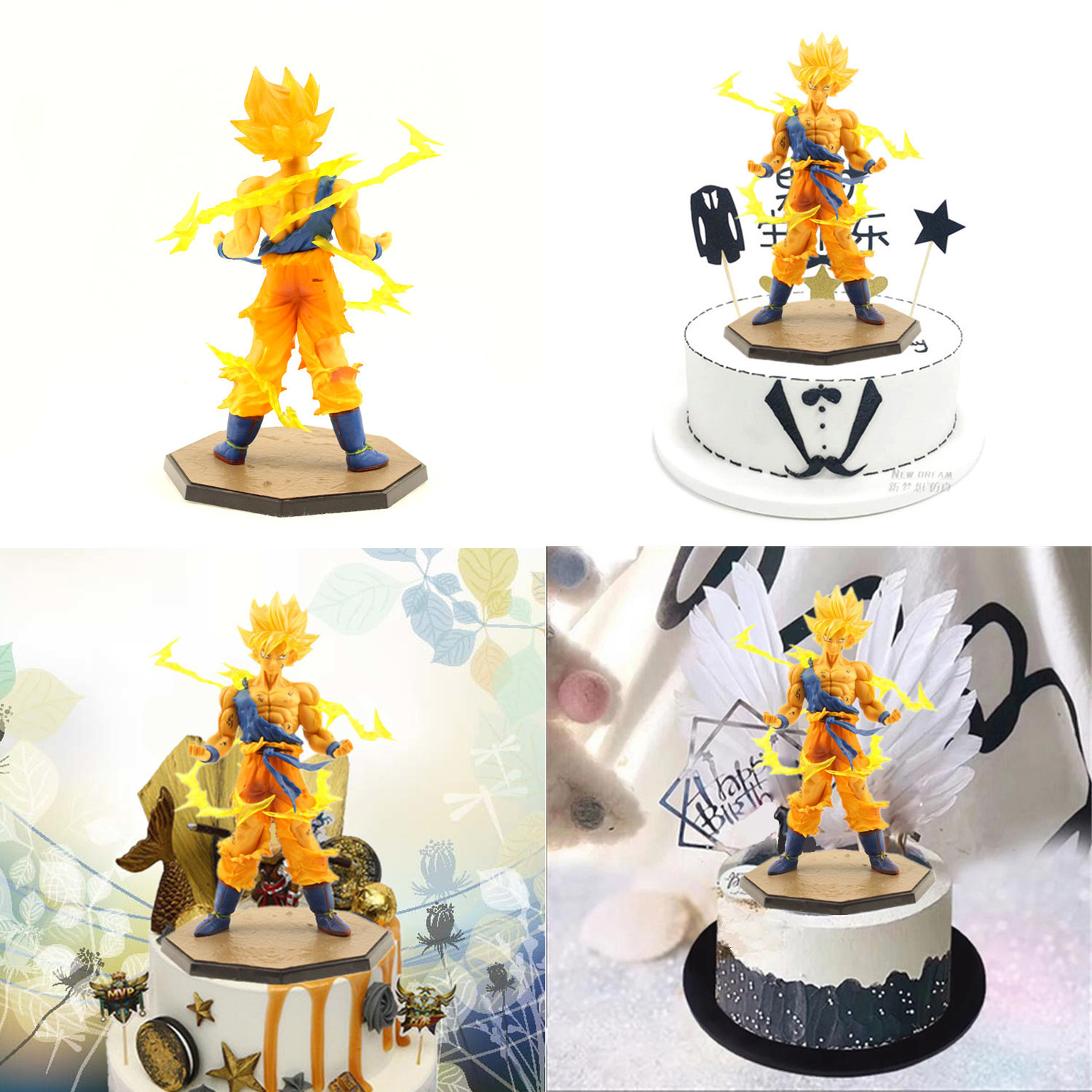 Mô hình Songoku Dragon Ball cao 16cm trang trí để bàn, bánh kem