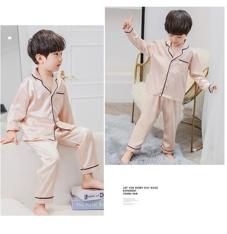 Bộ pijama lụa dài tay cho bé trai bé gái cực mềm mịn xinh xắn TD002, cho bé từ 8-18kg
