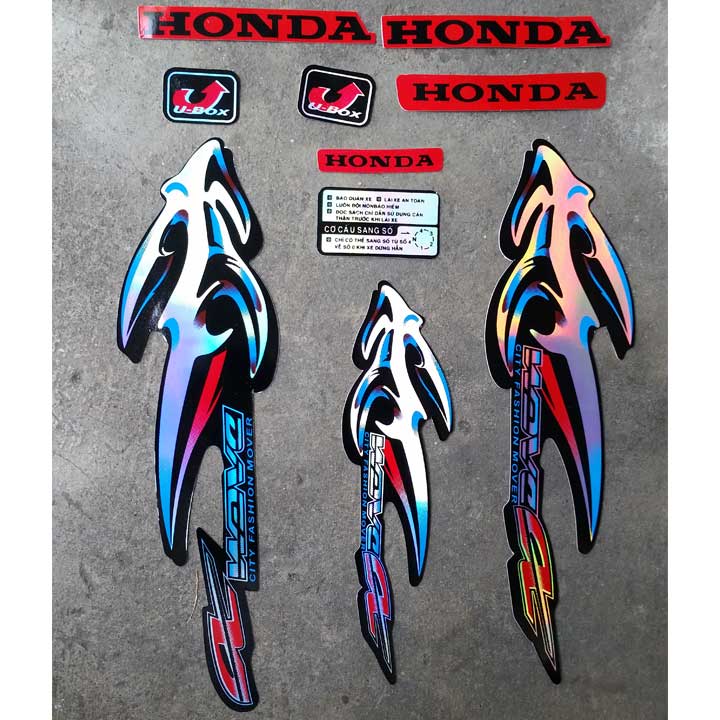 Tem lửa xe Wave Anpha, Decal xe Wave Anpha lửa LOẠI 3 LỚP, tem lâu bay màu màu ĐỎ CỜ