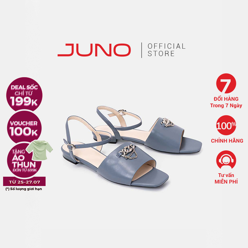 Giày Xăng Đan Nữ Thời Trang JUNO 3cm Mũi Vuông Đính Dây Xích Trang Trí