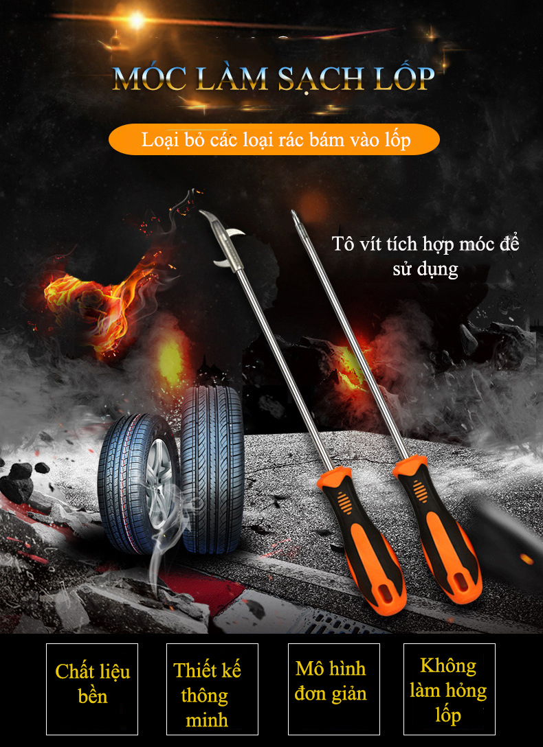 Dụng cụ móc lốp, Dụng cụ nạy đinh, móc đá, cát - Bảo vệ lốp xe ô tô, xe máy, xe tải - Dùng làm tua vít - Thoát hiểm-LAKADO
