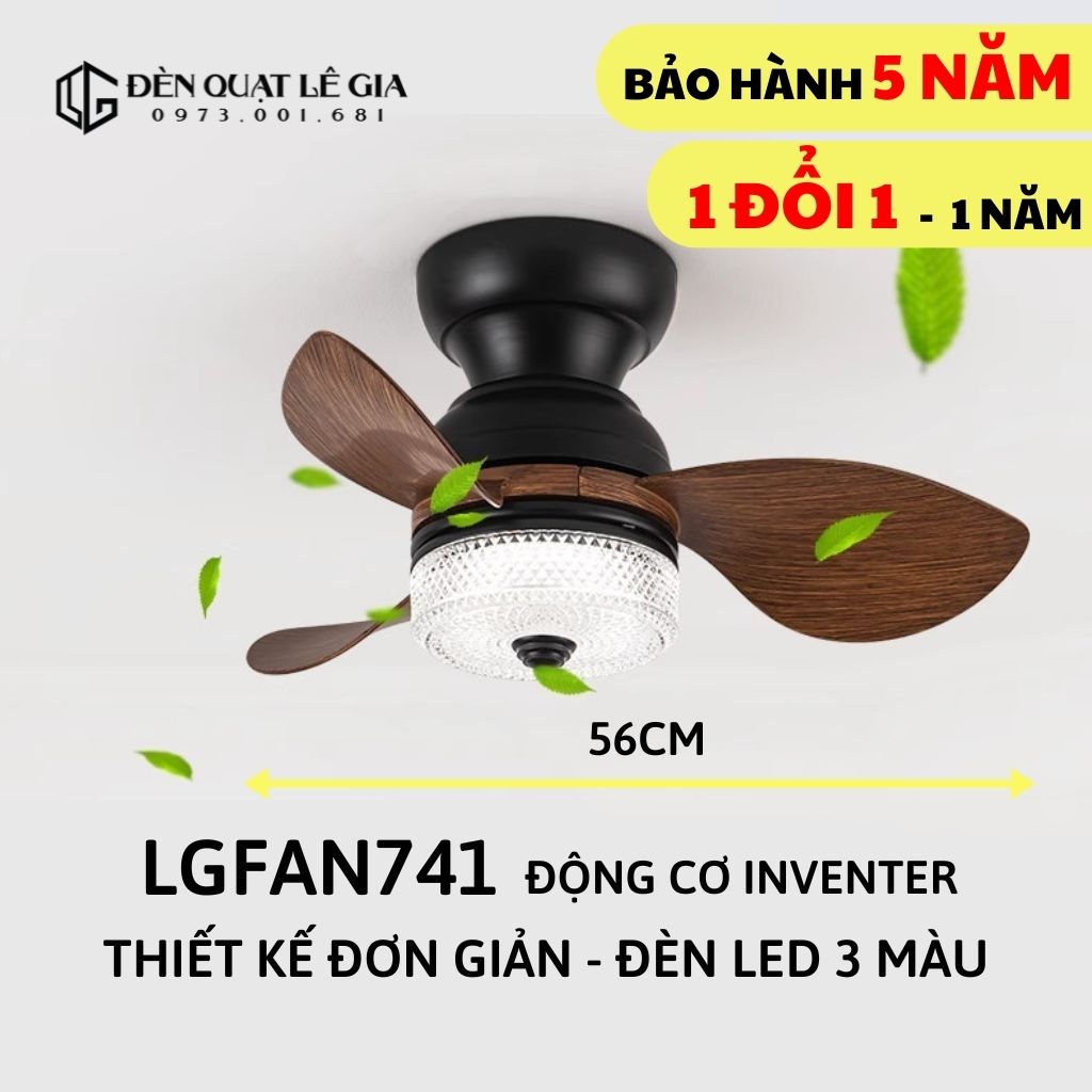 Quạt Trần Mini LÊ GIA LGFAN741 | Quạt trần mini gắn đèn động cơ hiện đại | Đèn quạt trần cho phòng khách phòng ngủ