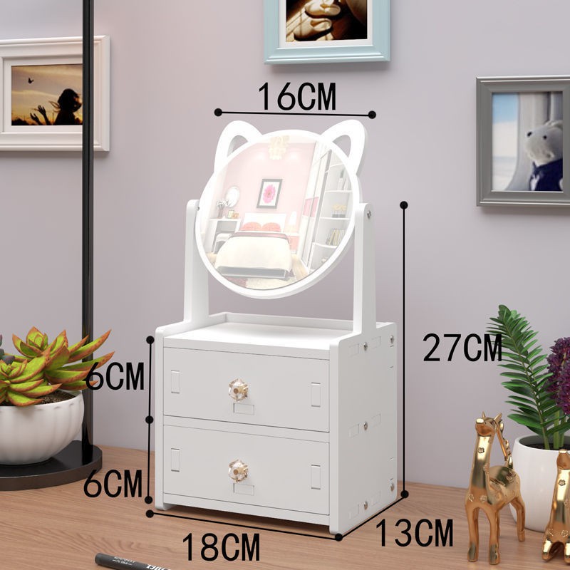 โต๊ะเครื่องแป้งขนาดเล็กพร้อมกระจกแมว Hello Kitty ไม้พลาสติกสำหรับห้องนอน - ที่ใส่เครื่องสำอางสีขาวขนาดกะทัดรัด 27 x 17x 13 ซม