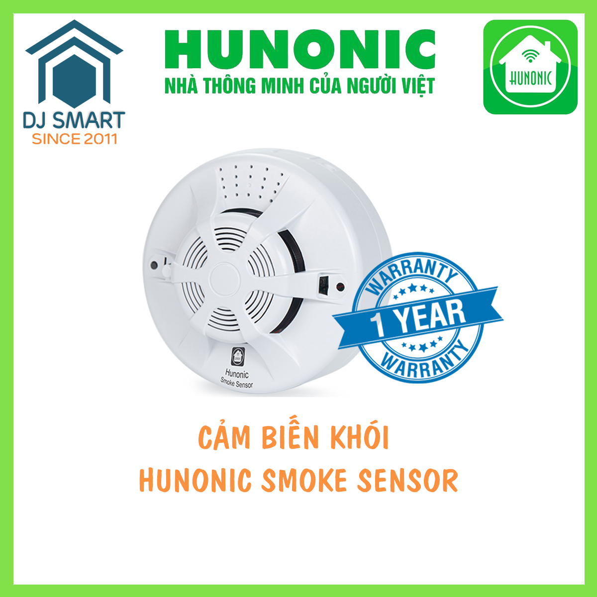 Cảm biến khói hunonic smoke sensore sensor công nghệ bluetooth mesh - dễ dàng sử dụng và lắp đặt - chinh hãng bảo hành 12 tháng