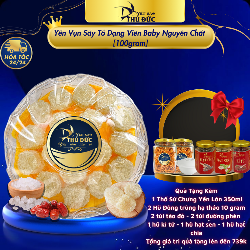 Yến Vụn Sấy Tổ Dạng Viên Baby Nguyên Chất 100% - Yến Sào Thủ Đức