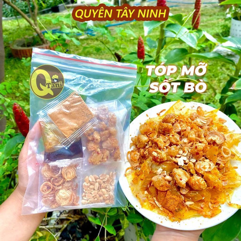 Bánh tráng phơi sương dẻo trộn tóp mỡ- sốt bò hành phi muối nhuyễn