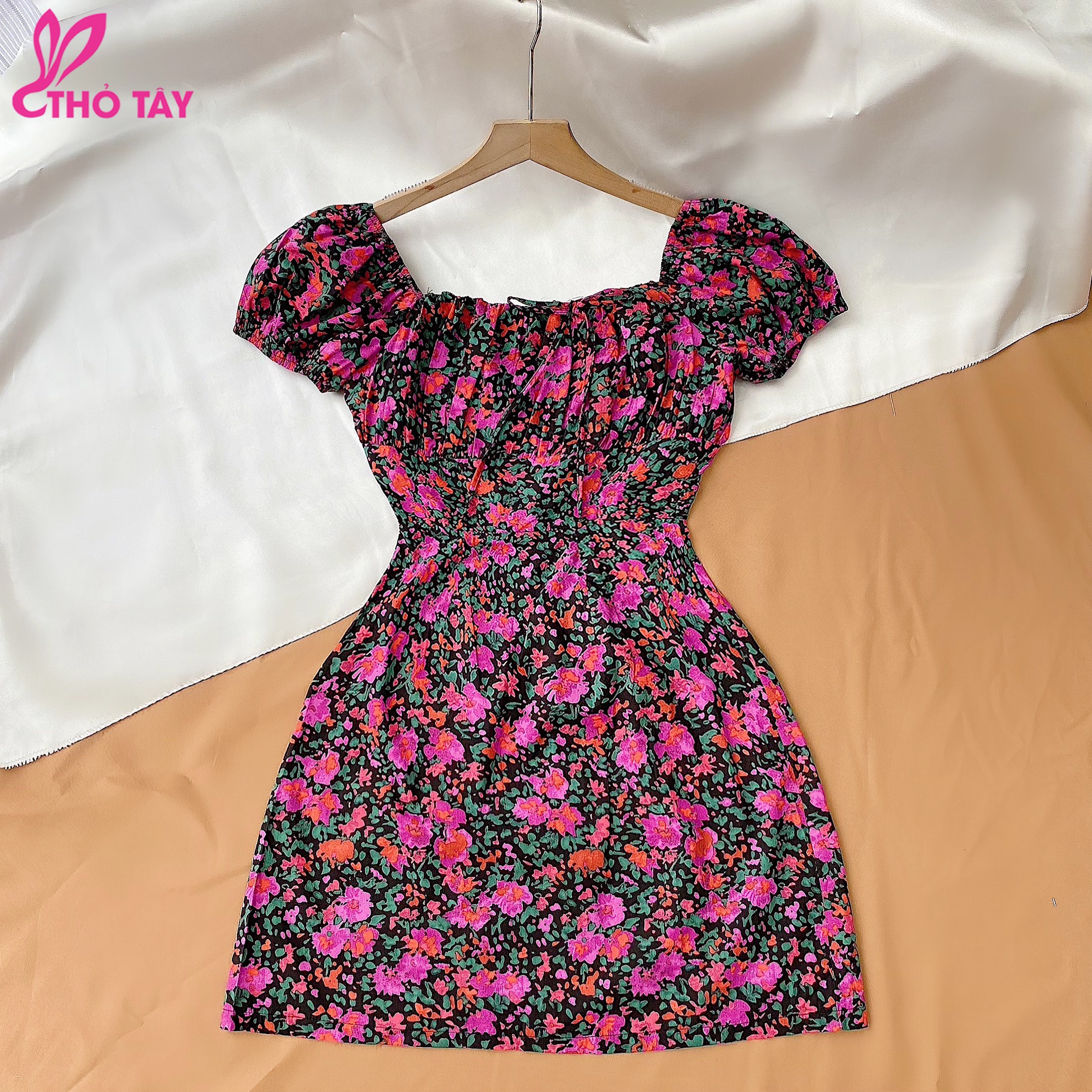 Đầm Xòe Hoa Nhí Tay Phồng Chất Đũi- THỎ TÂY D295B38