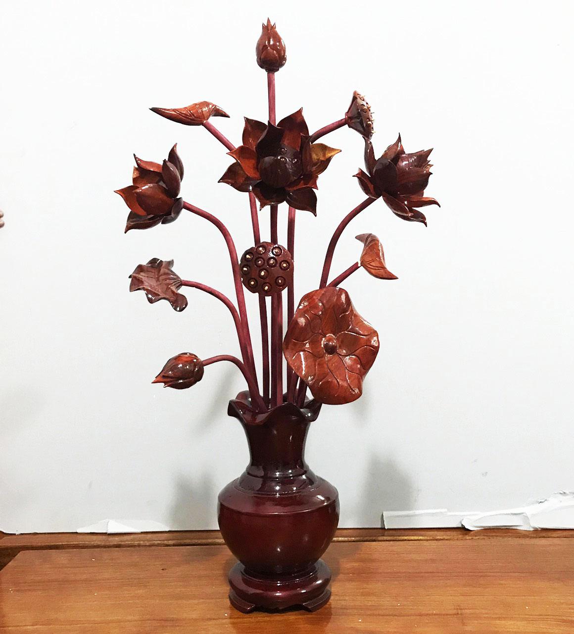 Mỹ Nghệ Độc bình hoa sen thờ gỗ hương