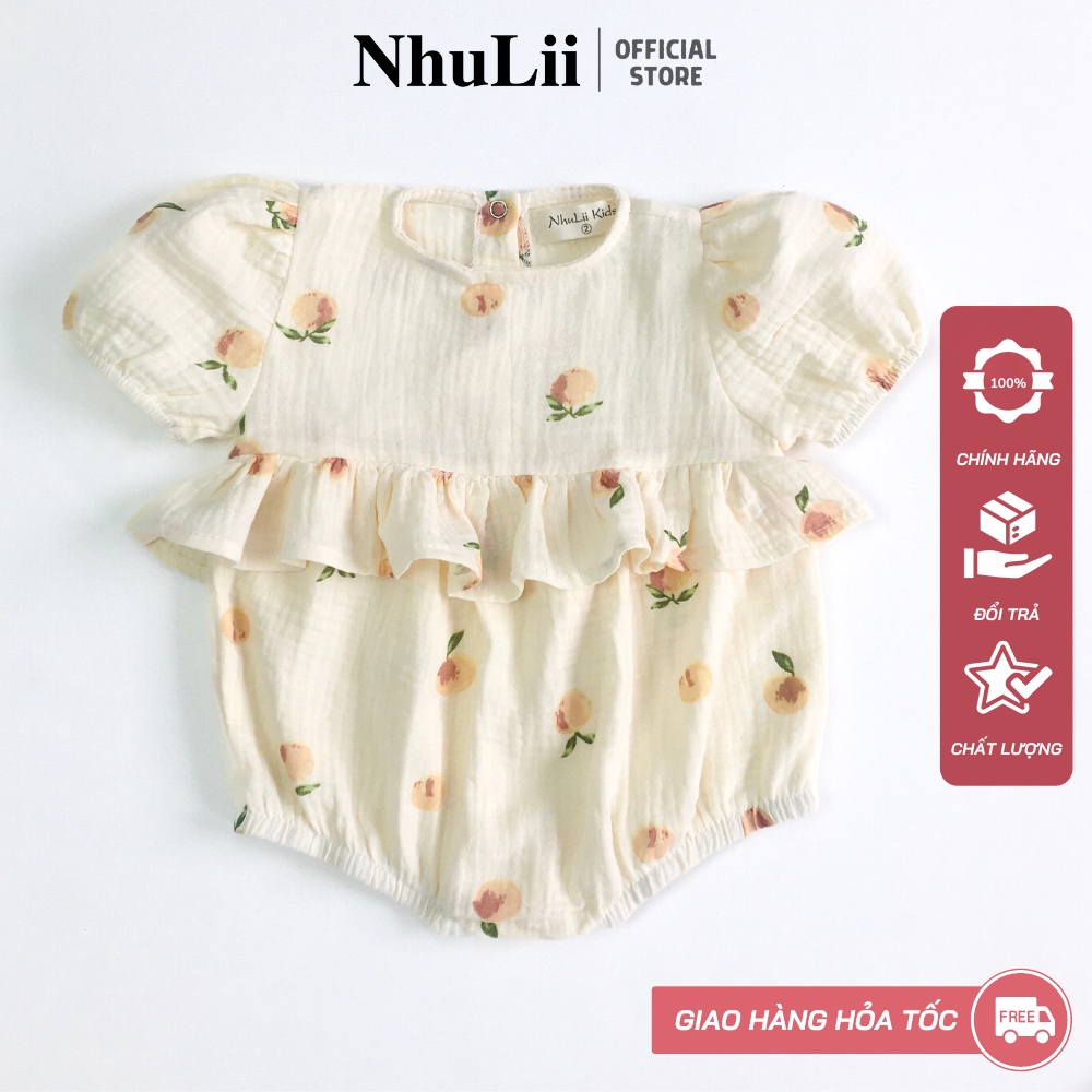 Quần áo bé gái NHULII body suit trái đào dễ thương cho bé 4 đến 12 kg NI028