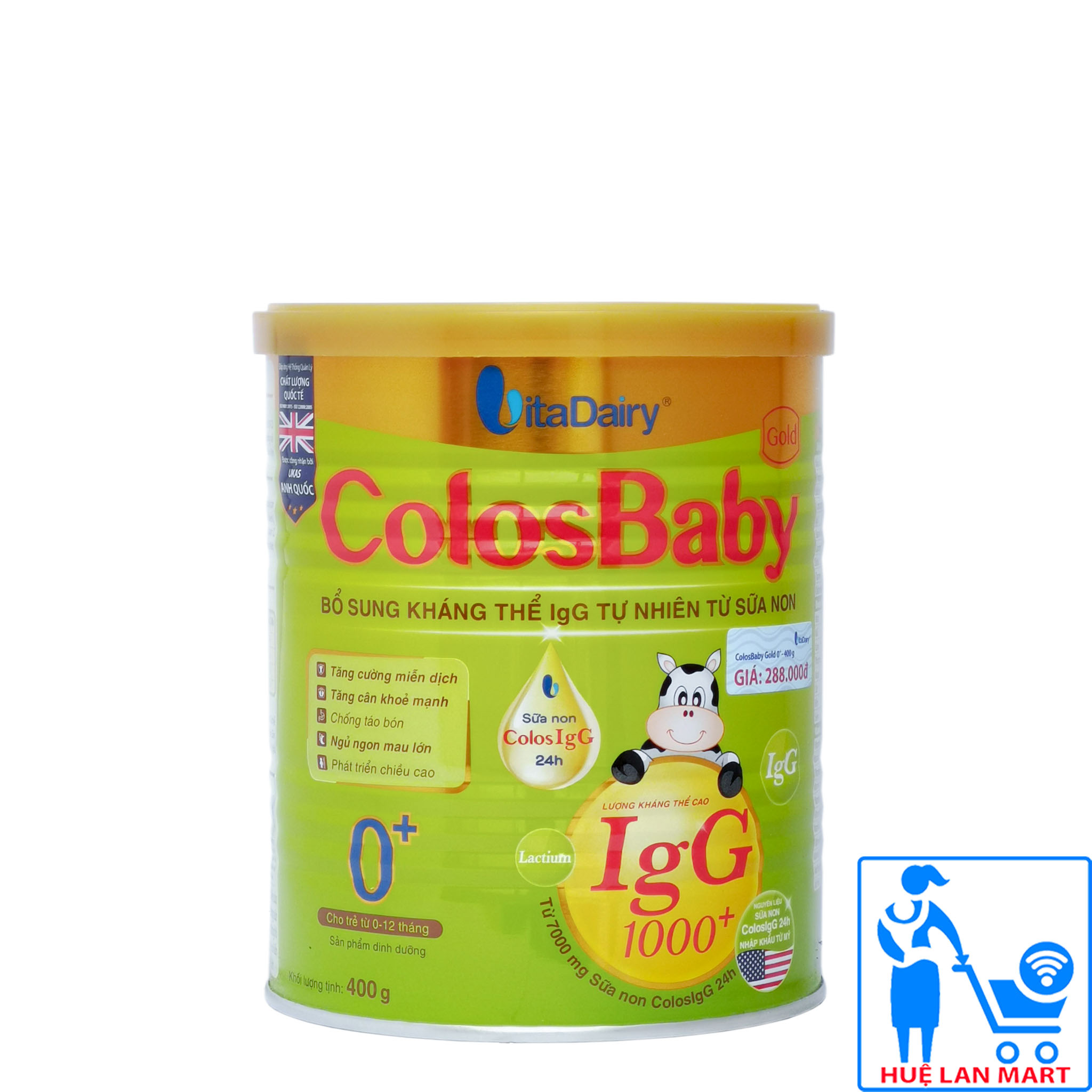 Sữa Bột VitaDairy ColosBaby Gold 0+ Hộp 400g (Bổ sung kháng thể IgG 1000+ tự nhiên từ sữa non; Cho trẻ 0~12 tháng tuổi)