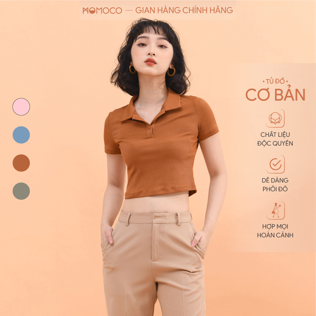 Áo croptop cổ bẻ nữ momoco m2957 chất liệu vải cotton cao cấp thoáng mát kiểu dáng basic dễ phối đồ