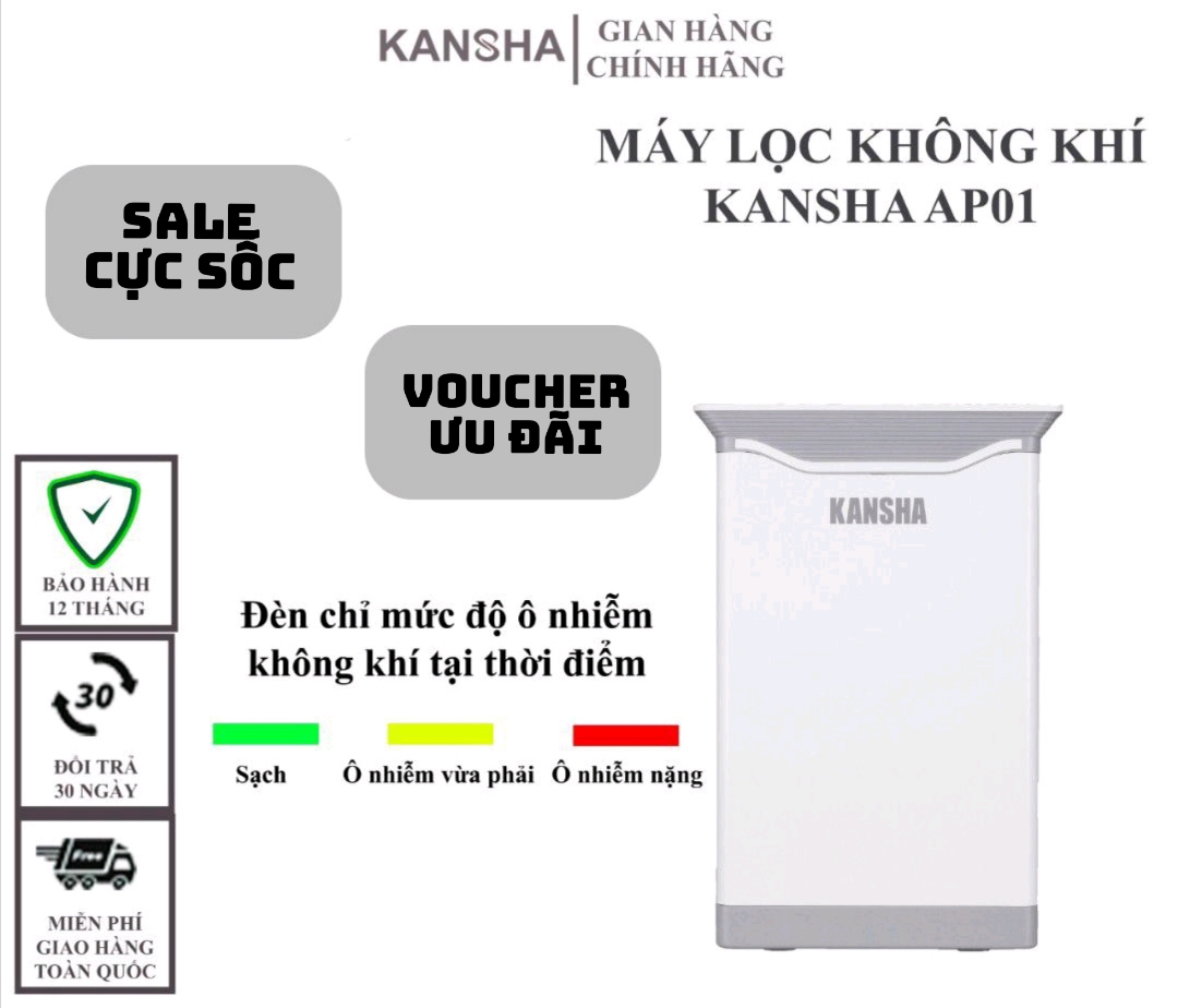 Máy lọc không khí KANSHA AP01 - Air Purifier - Thích hợp cho diện tích lên tới 60m2 - Bộ lọc 4 lớp HEPA - Tích hợp đèn UV diệt khuẩn - Hàng chính hãng