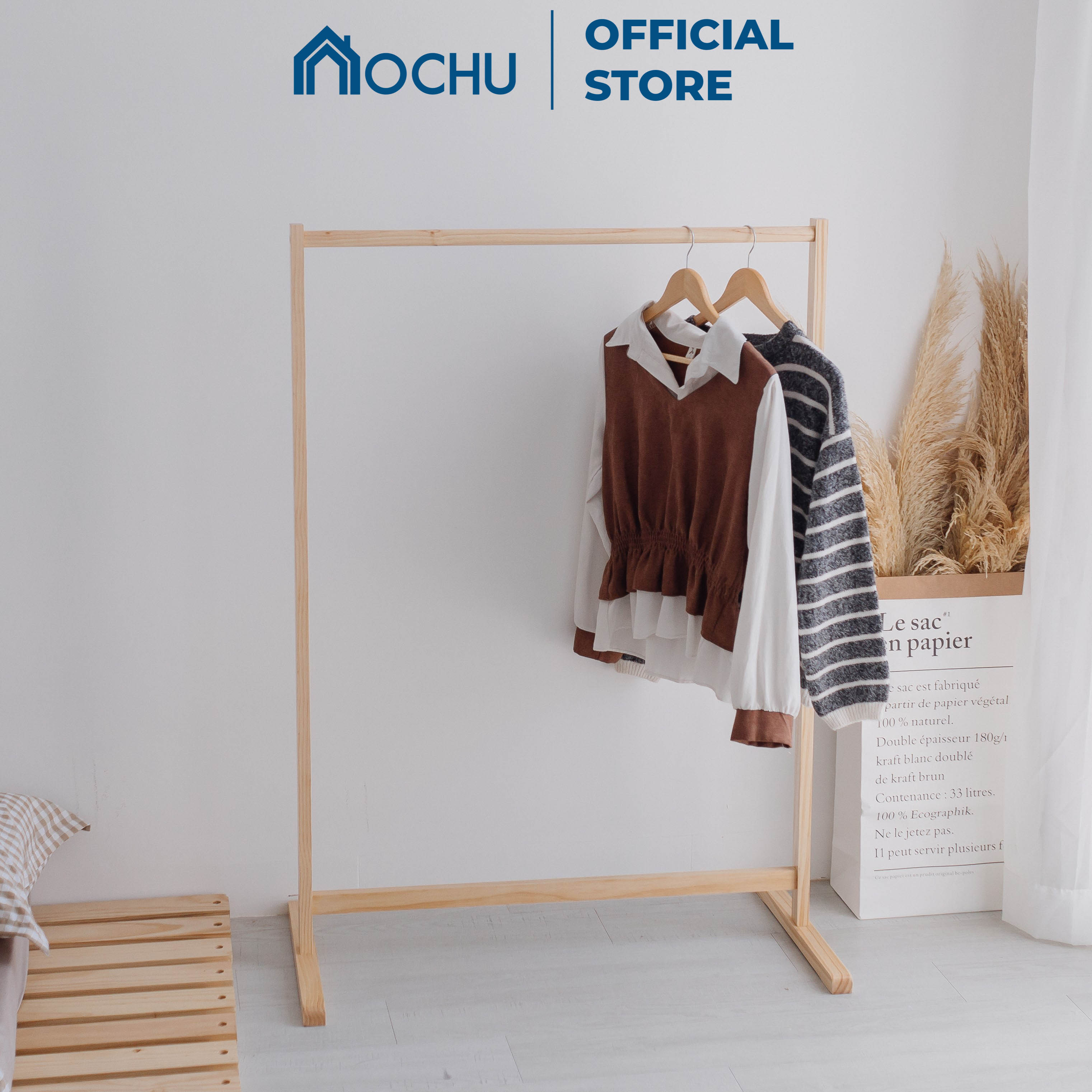 Gía treo quần áo gỗ thông ochu - single hanger