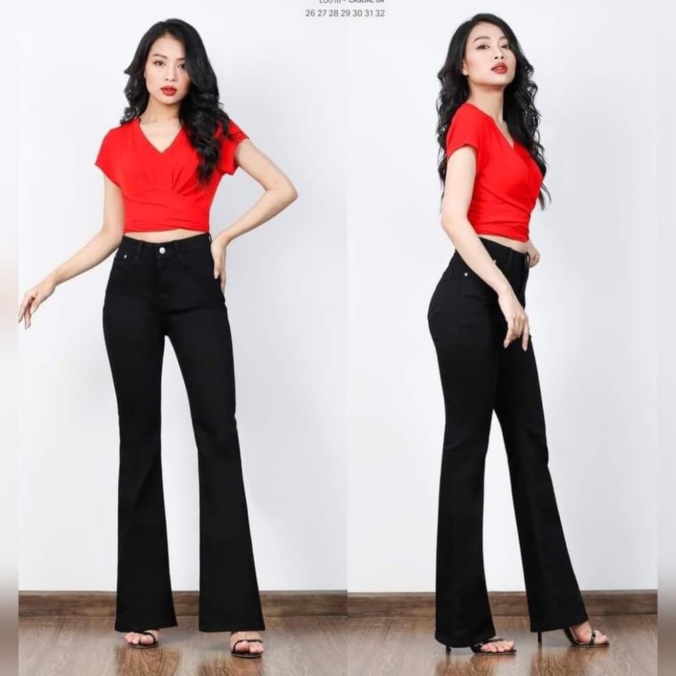 [HCM]Quần jeans nữ ống loe nhẹ màu đen Đẹp Store 257