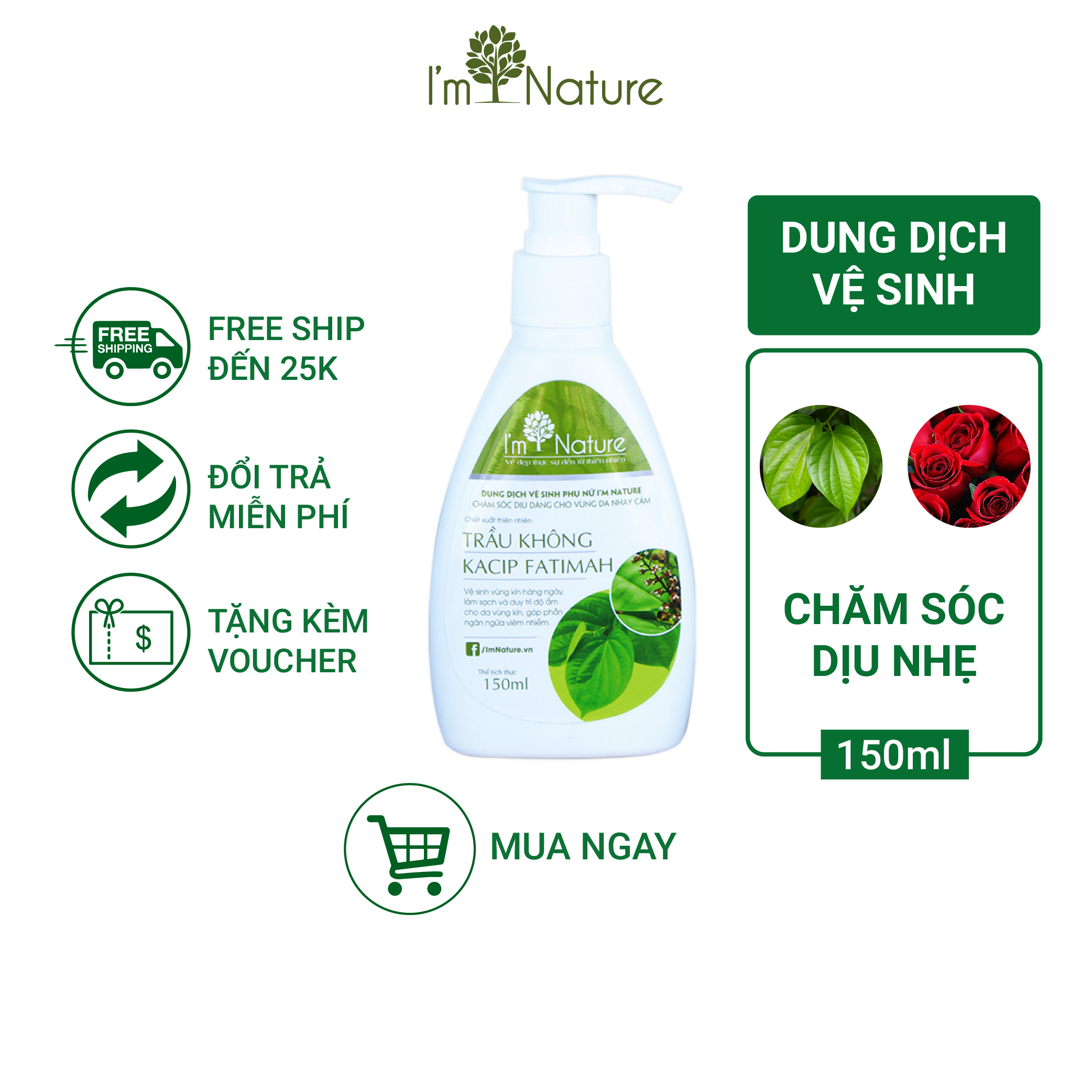 Dung Dịch Vệ Sinh Phụ Nữ Lá Trầu Giúp Làm Sạch Khử Mùi 150ml I'm Nature