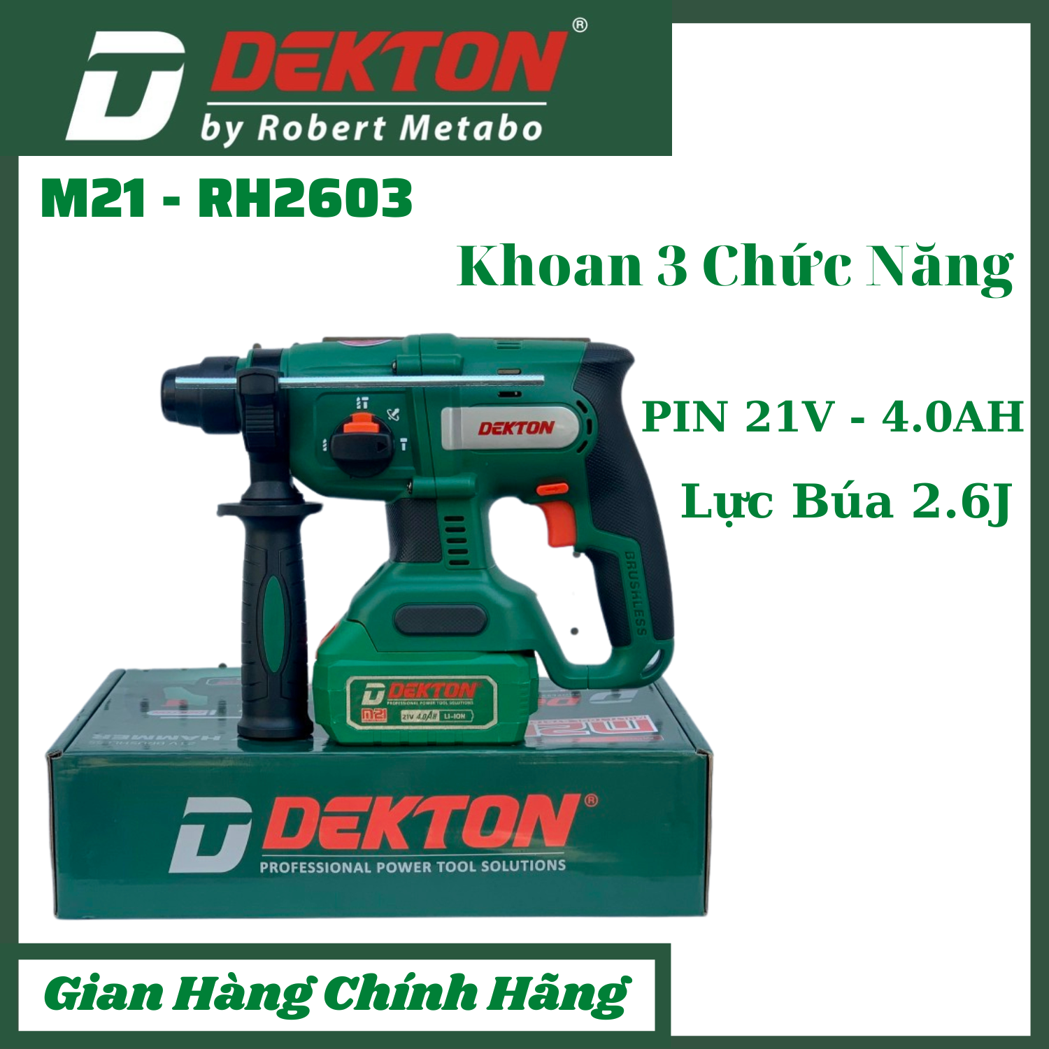 Máy khoan đục bê tông dekton m21-rh2603bl chân pin makita