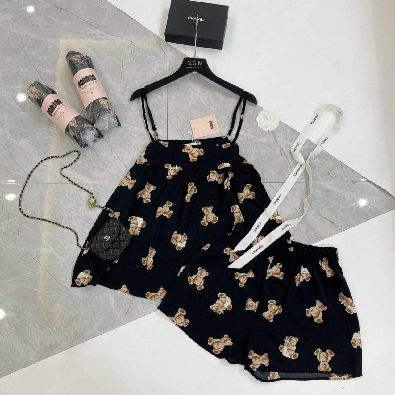 Đồ bộ ngủ hai dây mặc nhà mùa hè dễ thương,Đồ ngủ nữ hai dây họa tiết dễ thương xinh xắn đáng yêu