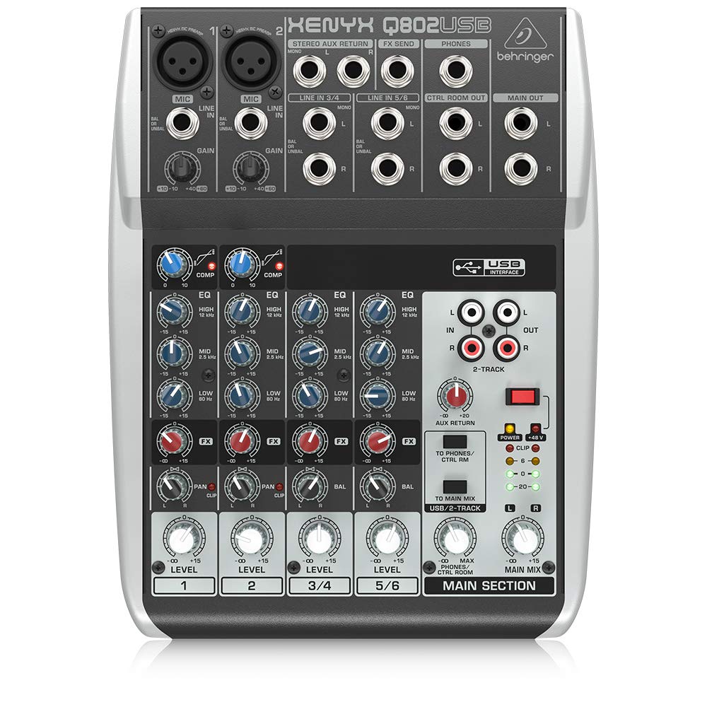 Mixer thu âm chuyên nghiệp 8 cổng vào behringer xenyx q802usb