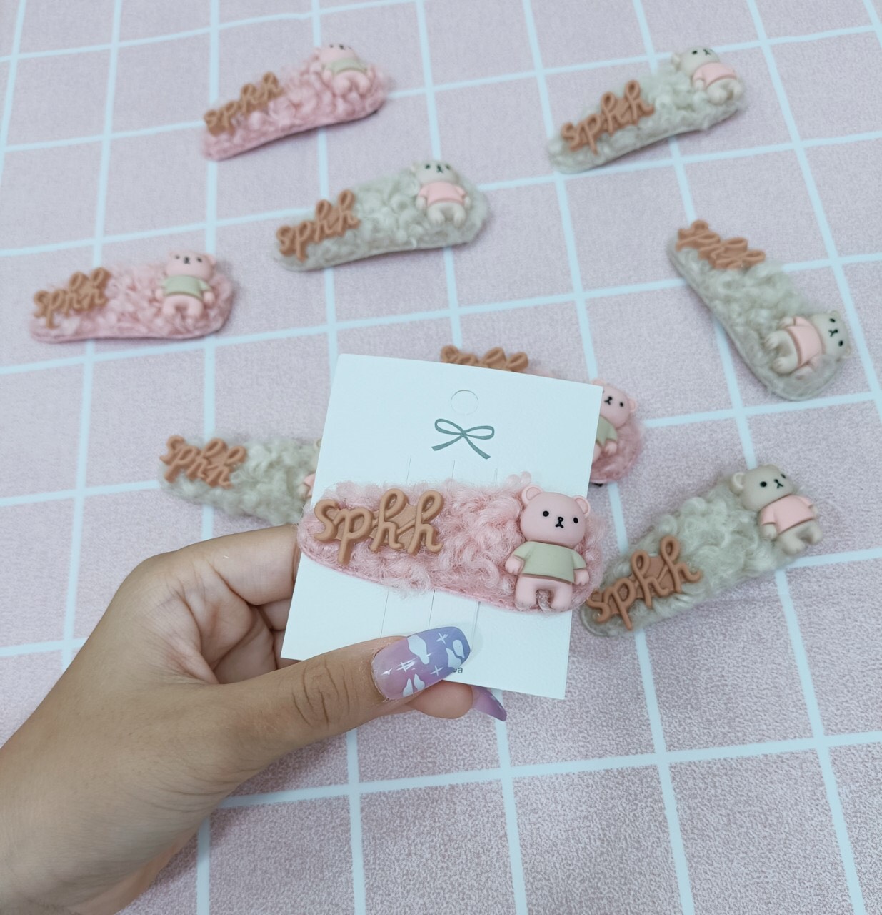 - kẹp tóc trà sữa gấu thỏ đáng yêu - kẹp tóc gấu hồng thỏ bông cutie - dây cột trái tim màu trà sữa mika mika - mika mika