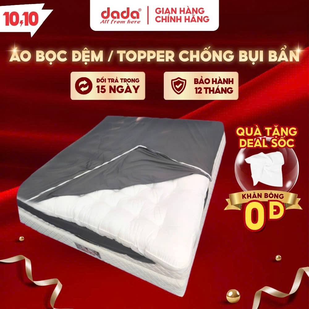 Áo bọc nệm topper 2 mặt DADA ga bọc đệm thun lạnh có khóa kéo nhiều kích thước