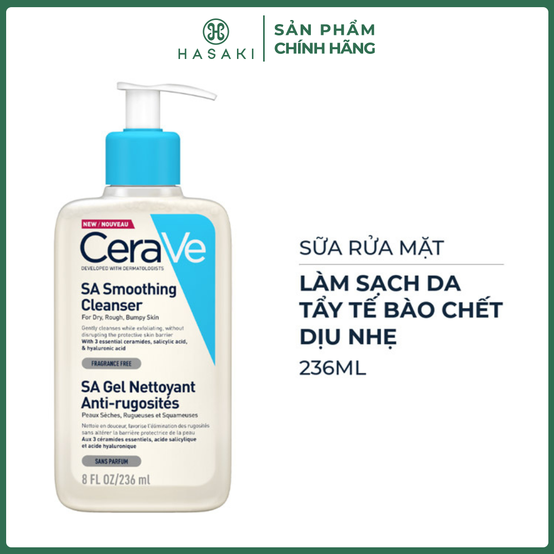 Sữa Rửa Mặt CeraVe Làm Sạch & Tẩy Tế Bào Chết Dịu Nhẹ 236ml SA Smoothing Cleanser Hasaki Sản Phẩm Chính Hãng