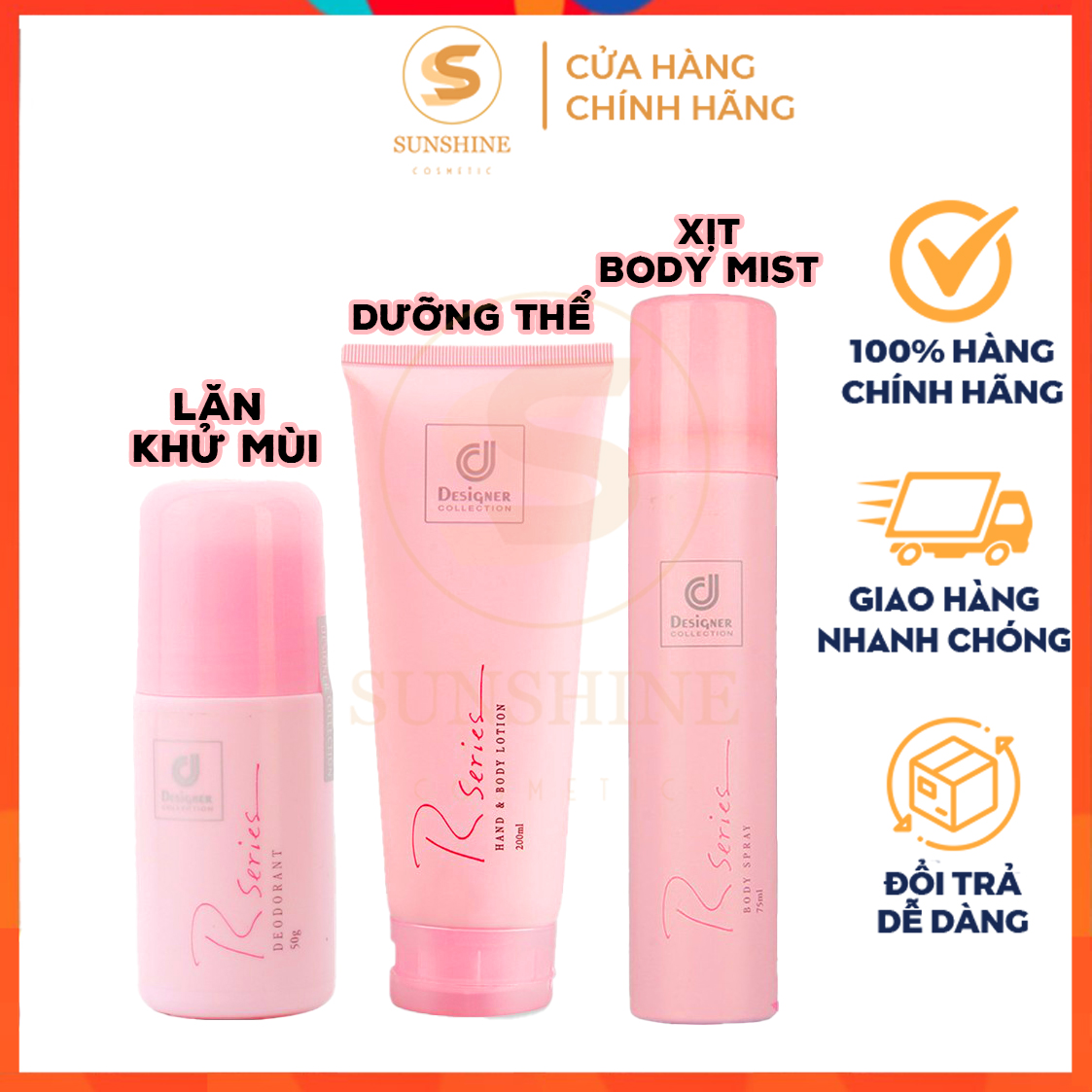 Combo xịt thơm hương nước hoa lăn nách và dưỡng thể dưỡng trắng toàn thân rseries ⚡⚡ thái lan - date mới