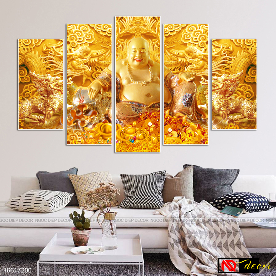 [Sale] Khung tranh treo tường phòng khách Phật Di Lặc 3D Tranh treo tường phòng khách Mã Đáo Thành Công 3D / Tranh treo bo viền cao cấp / In UV chống bay màu SuperDecor