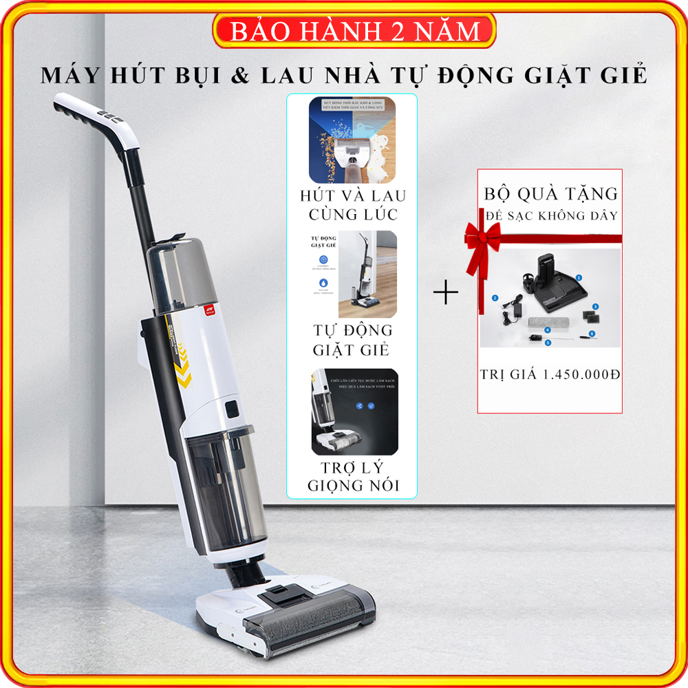Máy hút bụi cầm tay, máy hút bụi kết hợp chức năng vừa lau nhà vừa hút bụi dễ dàng tháo lắp vệ sinh, tự động giặt khăn lau BẢO HÀNH 2 NĂM