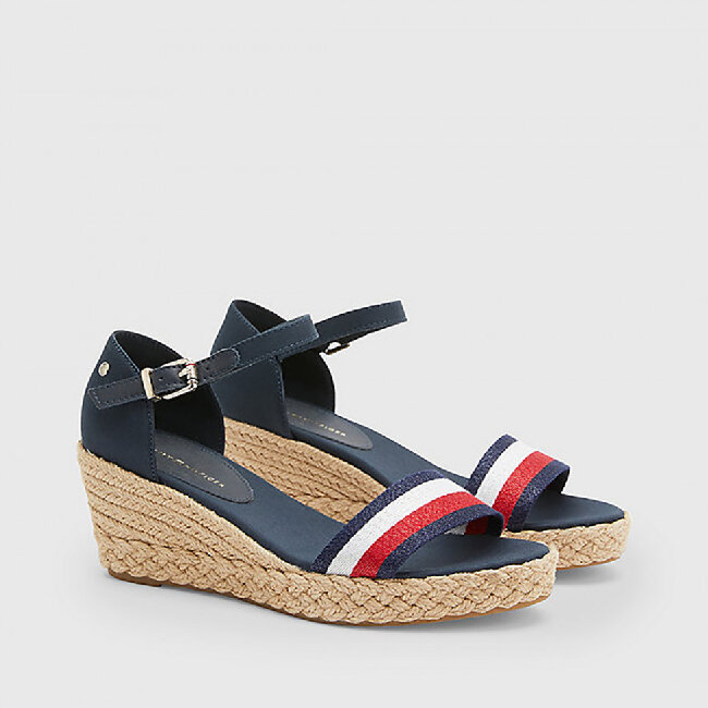 Tommy hilfiger - giày nữ shimmery ribbon mid wedge sand fw0fw05614dw5