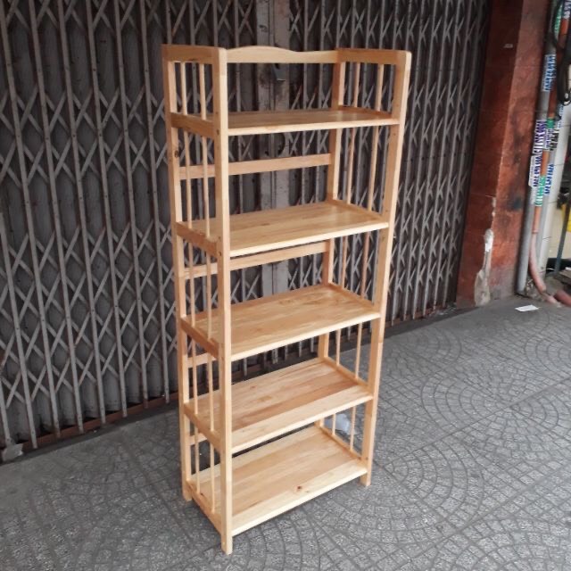 [HCM]Kệ sách gỗ tự nhiên 5 tầng rộng 60 cm-Dễ tháo lắp- Chịu lực tốt