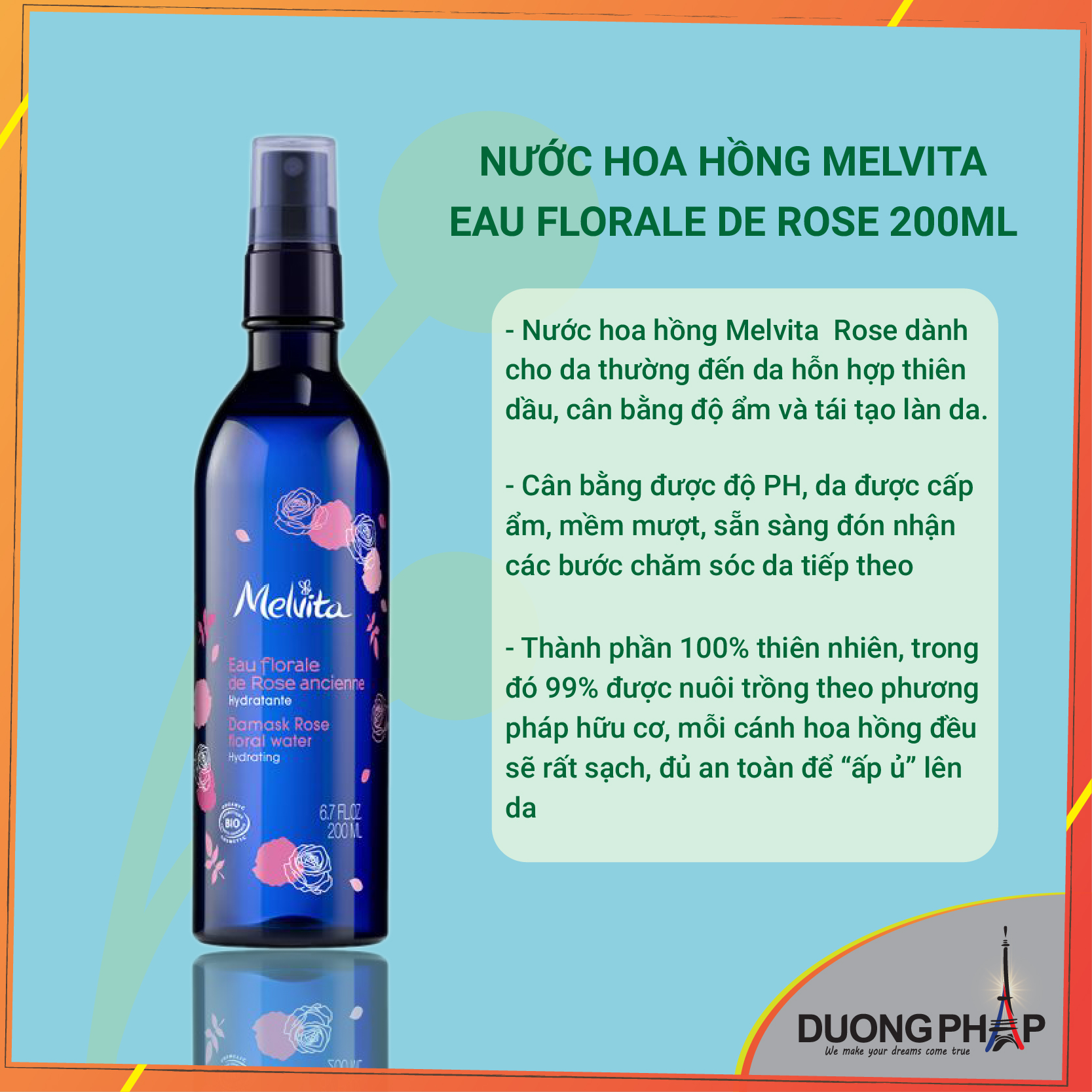 Nước hoa hồng Melvita Rose 200ml