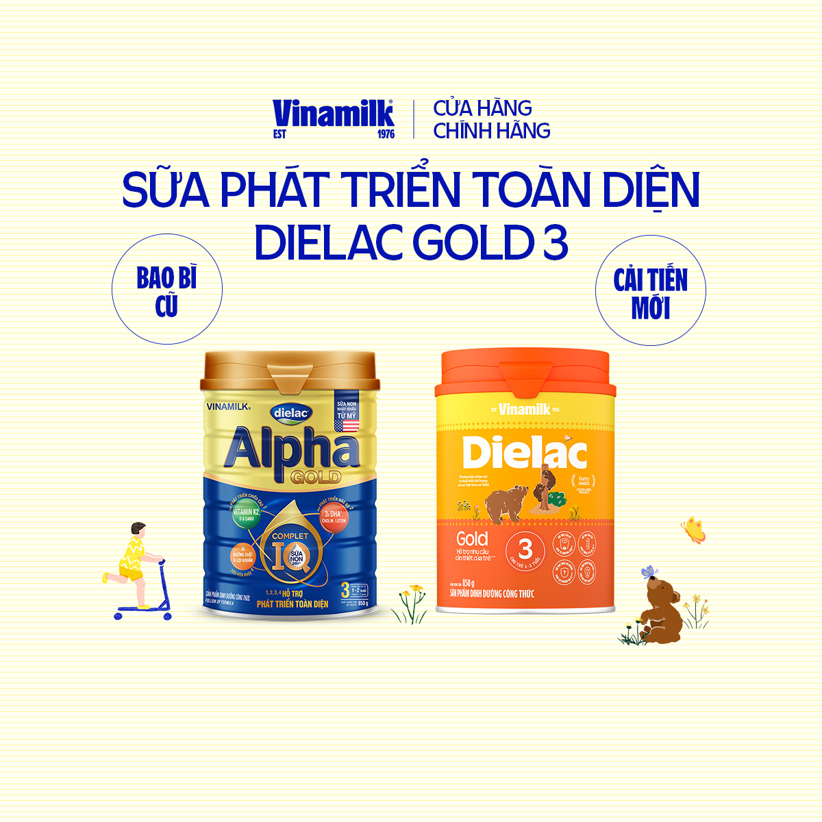 Sữa bột Vinamilk Dielac Alpha Gold 3 - Hộp thiếc 850g (cho trẻ từ 1 - 2 tuổi) - Sữa công thức hỗ trợ phát triển trí não của bé, tăng cân, chiều cao