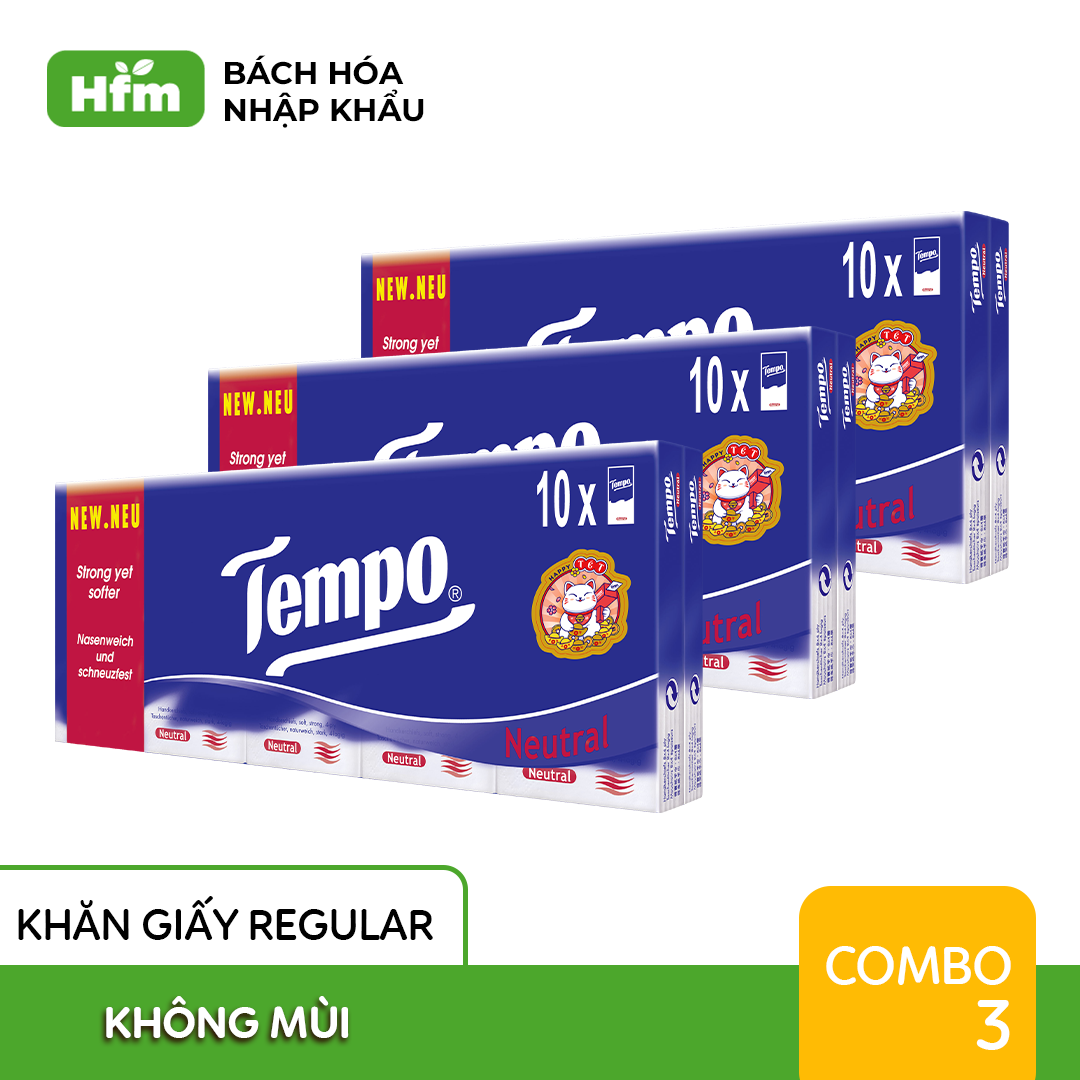 [COMBO 3 LỐC] Khăn Giấy Tempo Regular Không Mùi/Bạc Hà (Lốc 10 gói) - Thương Hiệu Đức