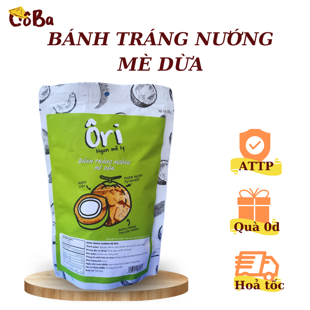 Bánh Tráng Nướng Mè Dừa Cô Ba 60g đồ ăn vặt, mồi nhắm, mồi nhậu ngon