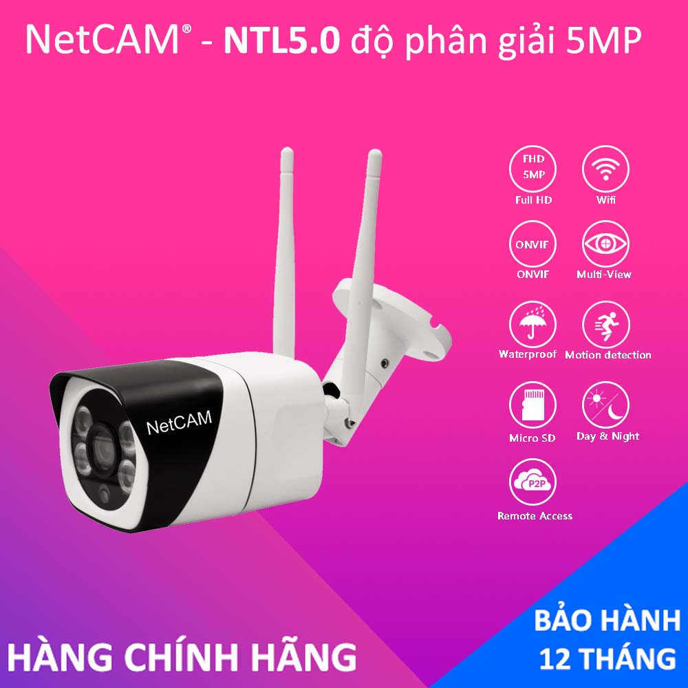 Camera IP Wifi Giám Sát Ngoài Trời NetCAM NTL5.0, Độ phân giải 5.0MP, Đàm thoại 2 chiều, Cảnh báo khi phát hiện chuyển động - Hãng Phân Phối Chính Thức